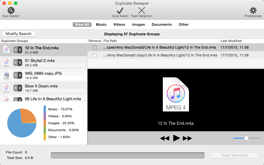 screenshot of Duplicate Sweeper